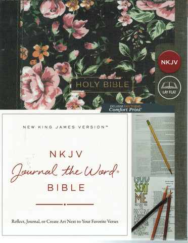NKJV Bible - Journal the Word (Hardcover, Gray Floral)